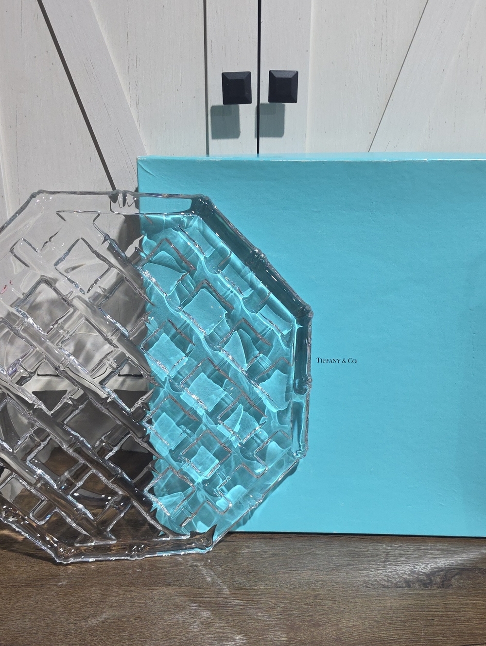 Tiffany & Co. Clear Glass Octagonal Serving Platter with Tiffany Blue Box